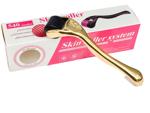 Derma Roller Skin Roller Microneedling Skin Care Kit 0.5mm | 540 Titanium Micro Needles Skin Care Tool (Gold)