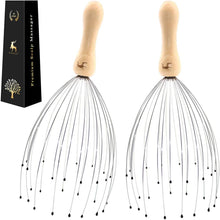 USAGA 28 Fingers Head Massager Head Scratcher Scalp Massager for Head Body Relaxing Wood Handle (2 Pack)